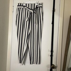 River Island Black stripe tie waist tapered trousers size US 14
